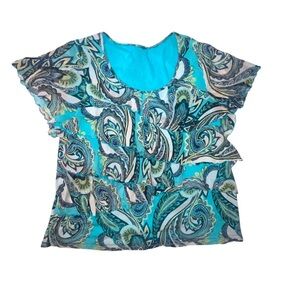 Vintage Y2K Paisley Layered Ruffle Shirt Sleeve Shirt Round Neck Size XL